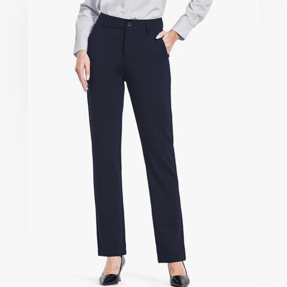 Bamans Navy Comfy Stretch Straight Leg Casual Pants Size Small NEW